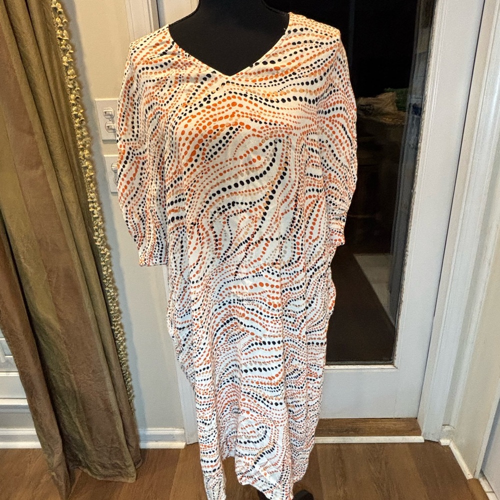 Chico’s Women’s Short Sleeve V-Neck Geometric Dot Rayon Tunic Dress Sz 16/18